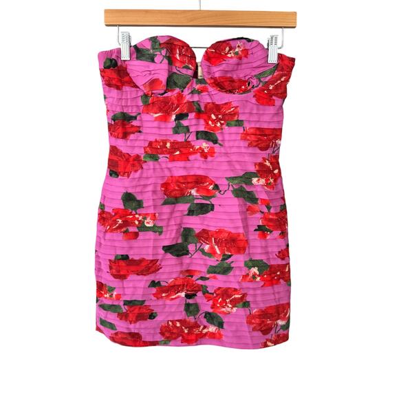 Magda Butrym Strapless Pleated Silk Mini Dress Pink‎ Floral Size FR 36 US 4 NWT - Picture 3 of 10